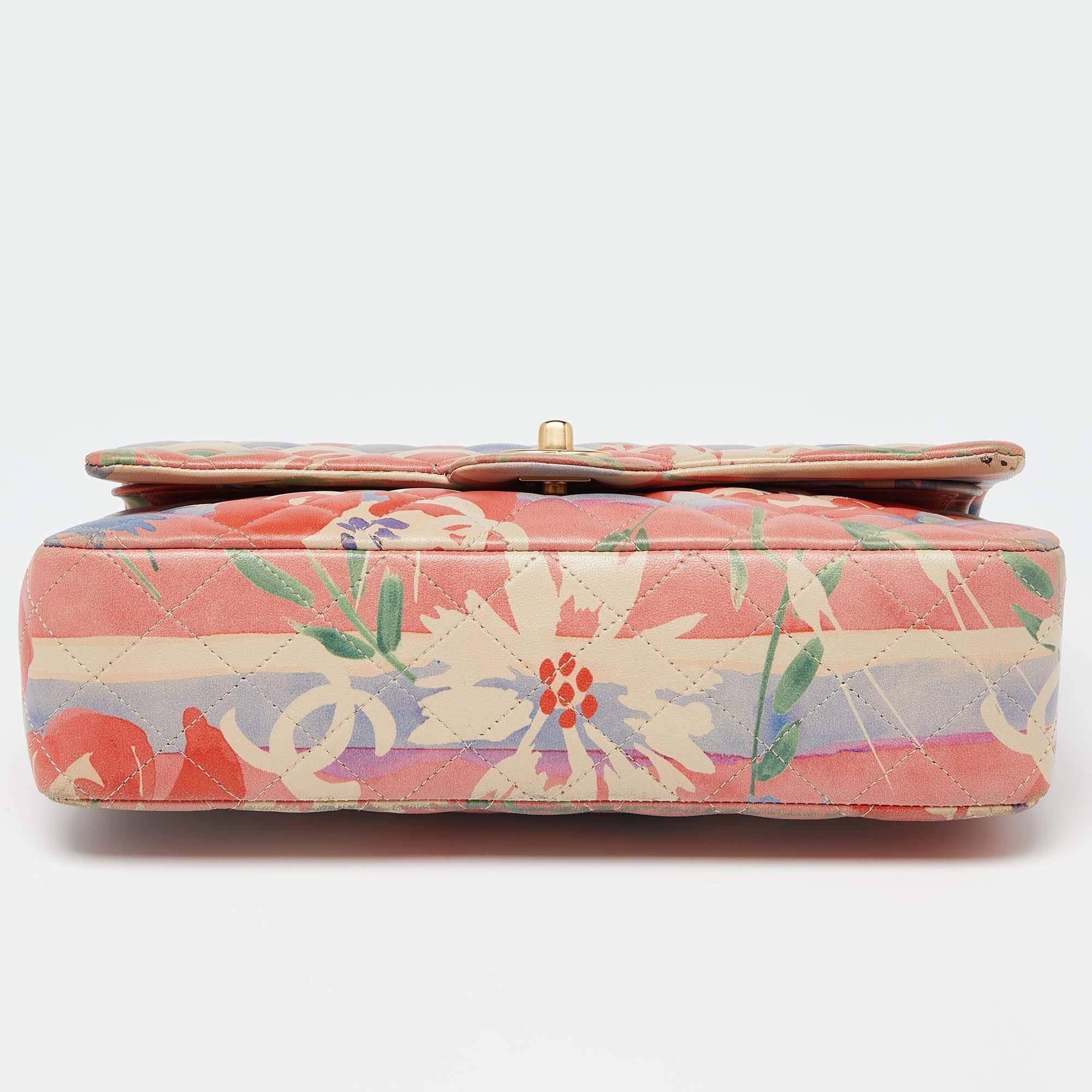 Chanel Multicolor Quilted Floral Print Leather Medium Classic Double Flap Bag 5