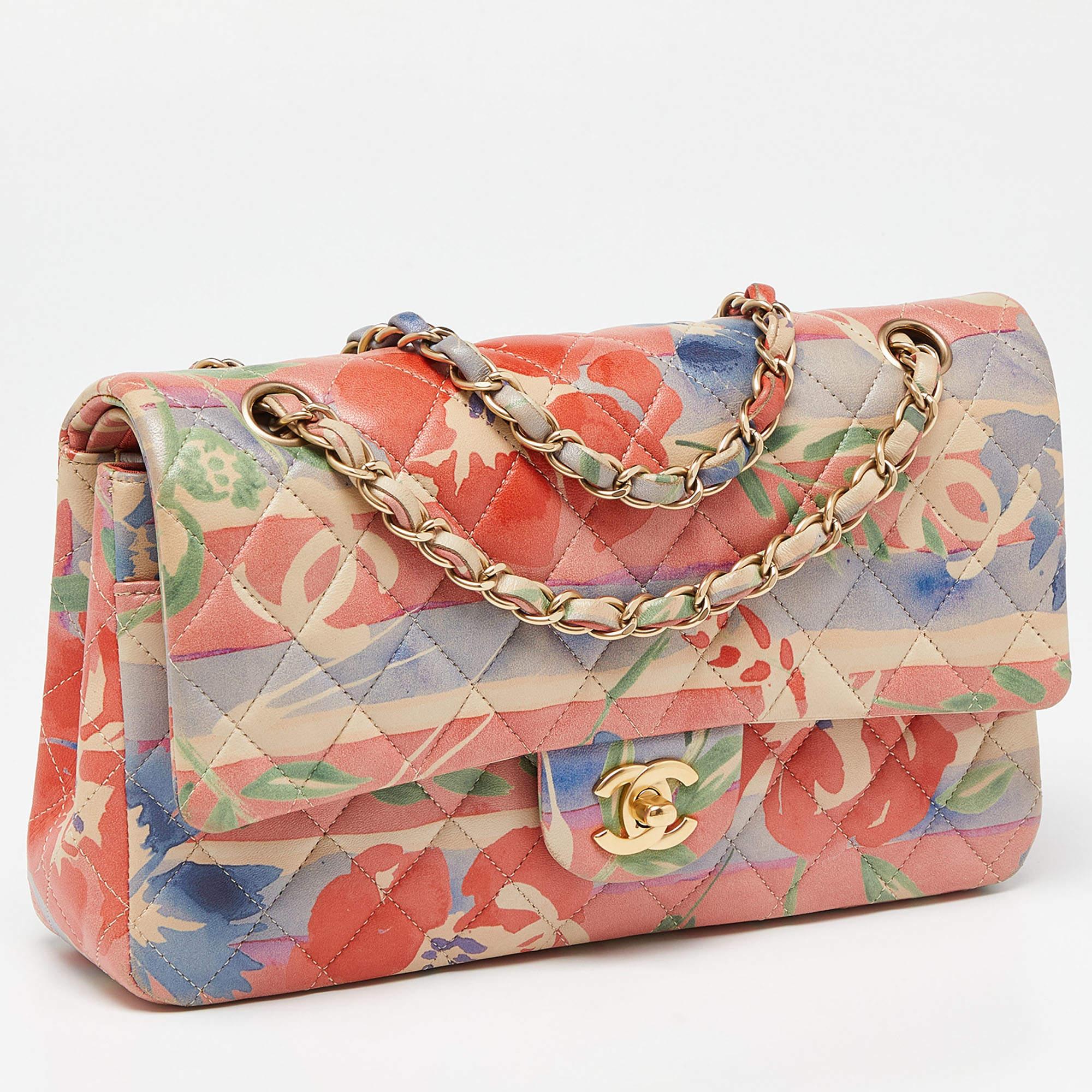 Chanel Multicolor Quilted Floral Print Leather Medium Classic Double Flap Bag 3