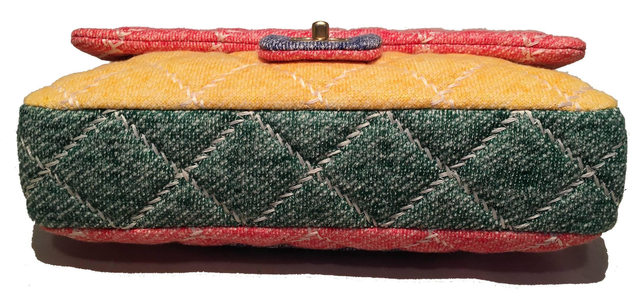 Orange Chanel Multicolor Quilted Knit Classic Flap Shoulder Bag