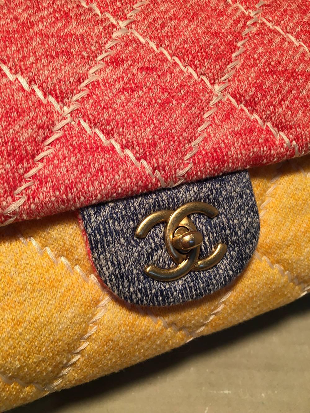 Chanel Multicolor Quilted Knit Classic Flap Shoulder Bag In Excellent Condition In Philadelphia, PA