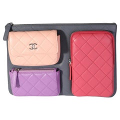 Chanel Multicolor Quilted Lambskin Multi-Pocket Zip Case