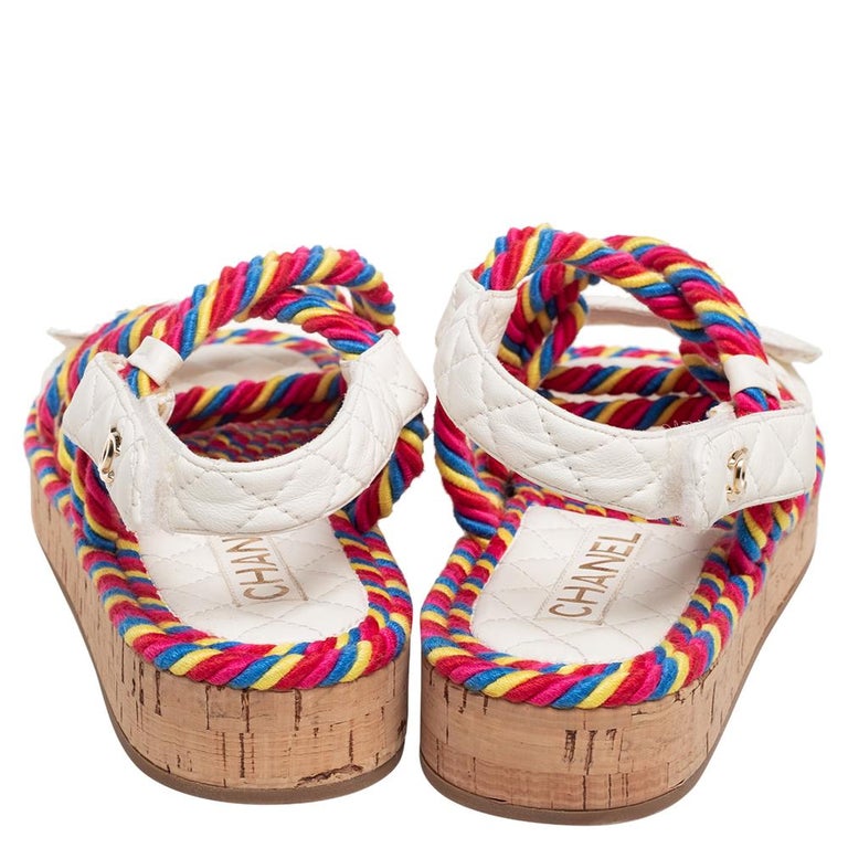 Chanel Multicolor Quilted Leather Cord Platform Sandals Size 36
