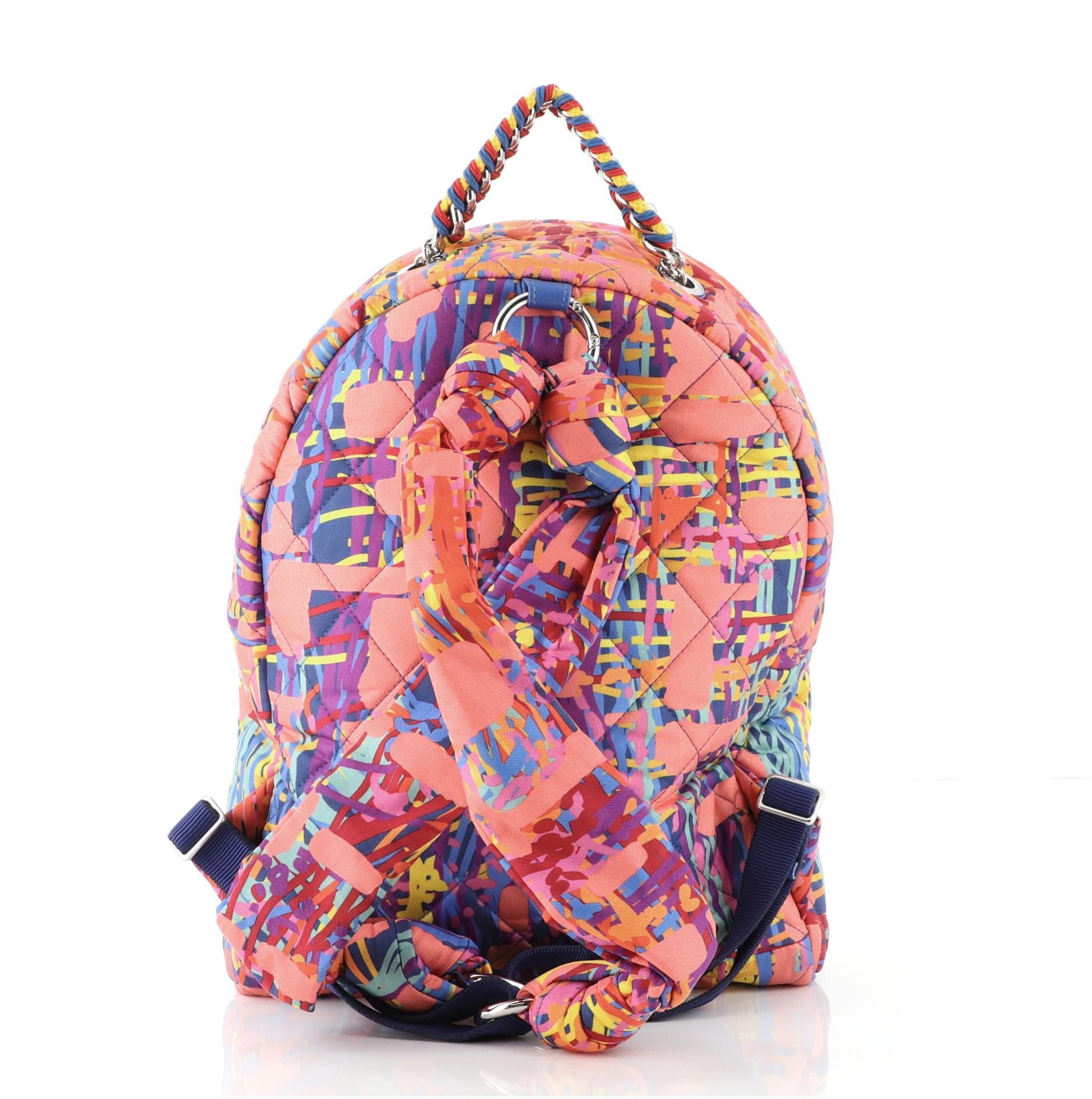 Chanel Multicolor Quilted Print Foulard CC Pocket Medium Backpack For Sale  at 1stDibs