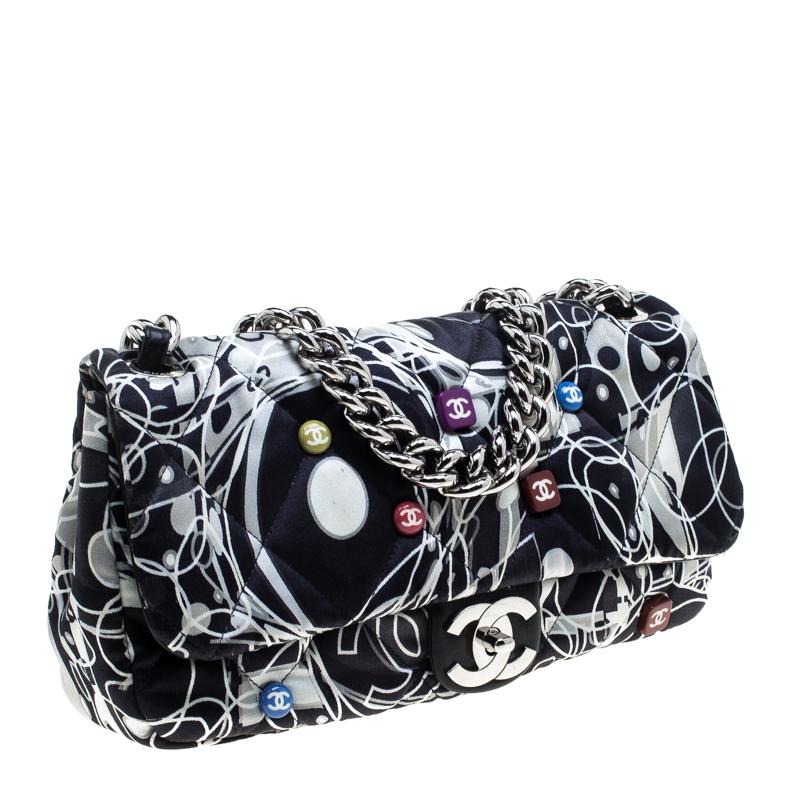 Black Chanel Multicolor Quilted Printed Nylon Flap Shoulder Bag