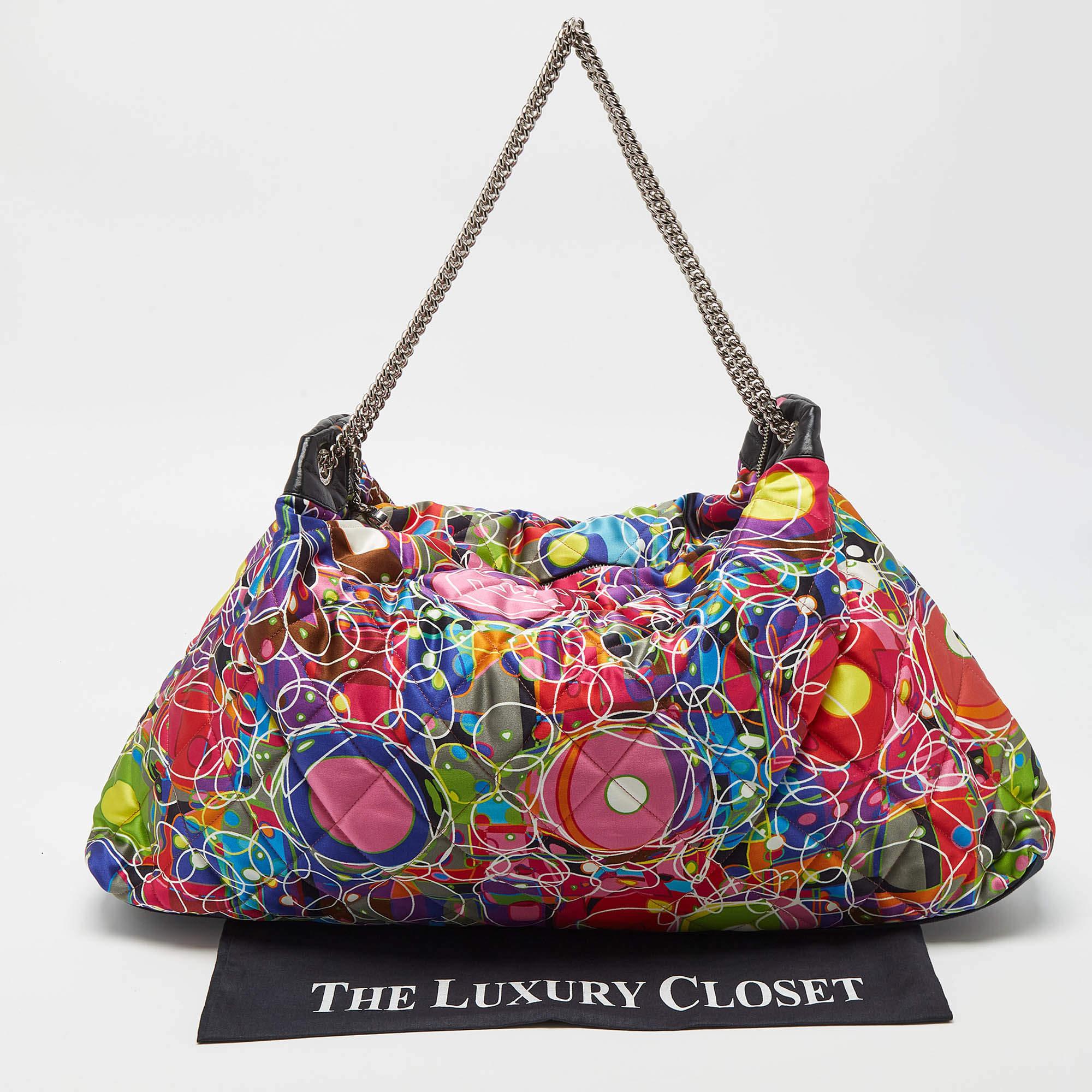 Chanel Multicolor Quilted Printed Satin Kaleidoscope Tote 8