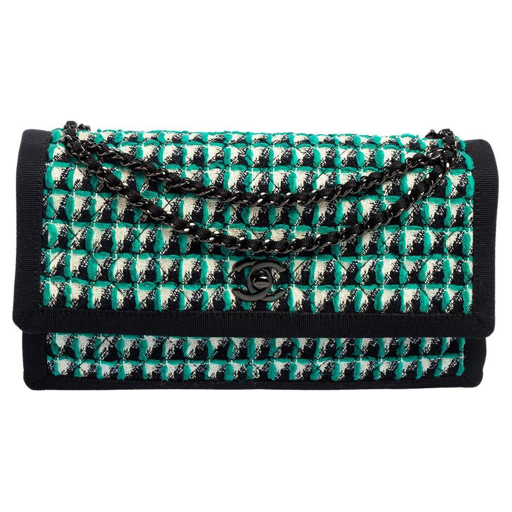 Chanel Multicolor Quilted Tweed and Fabric Trim Accordion Flap Shoulder Bag  at 1stDibs