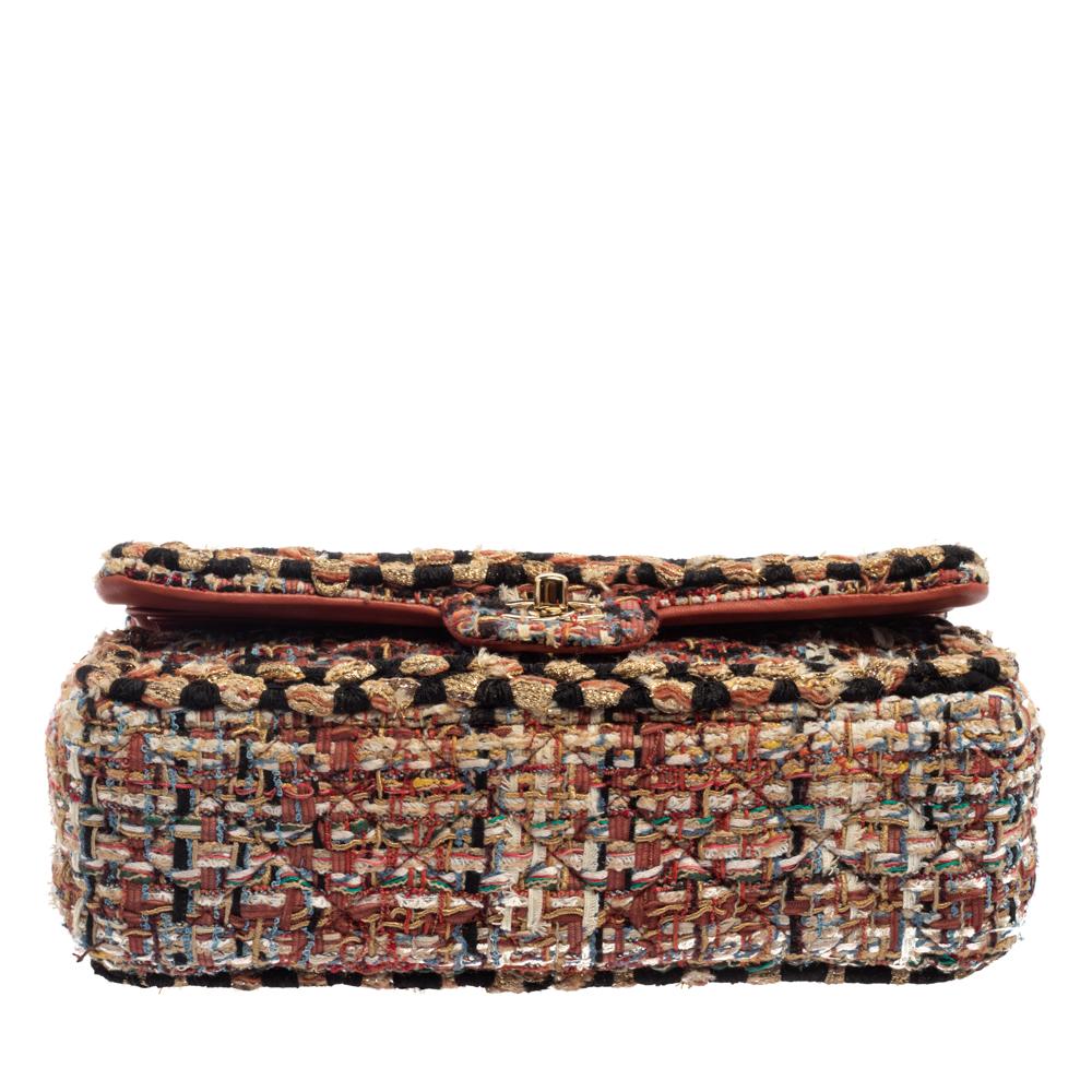 Chanel Multicolor Quilted Tweed Medium Classic Double Flap Shoulder Bag In Good Condition In Dubai, Al Qouz 2