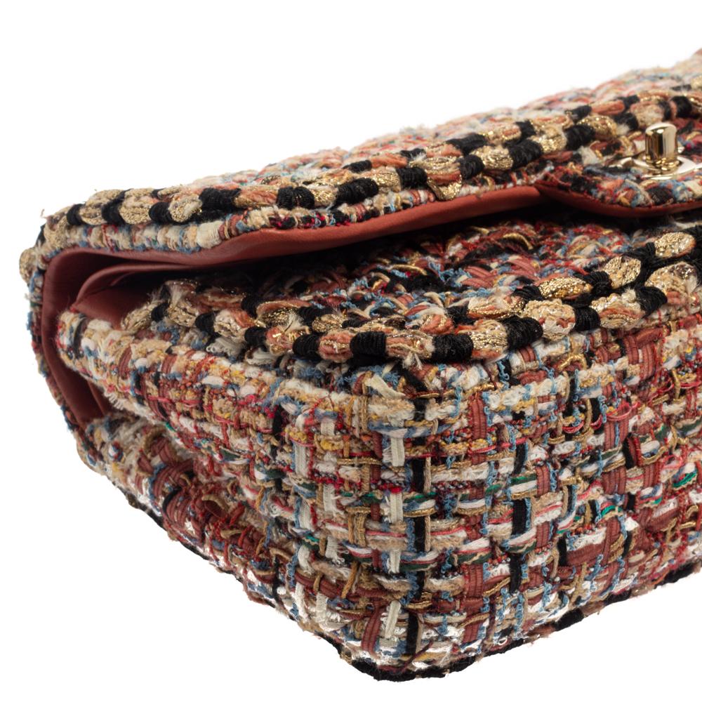 Women's Chanel Multicolor Quilted Tweed Medium Classic Double Flap Shoulder Bag