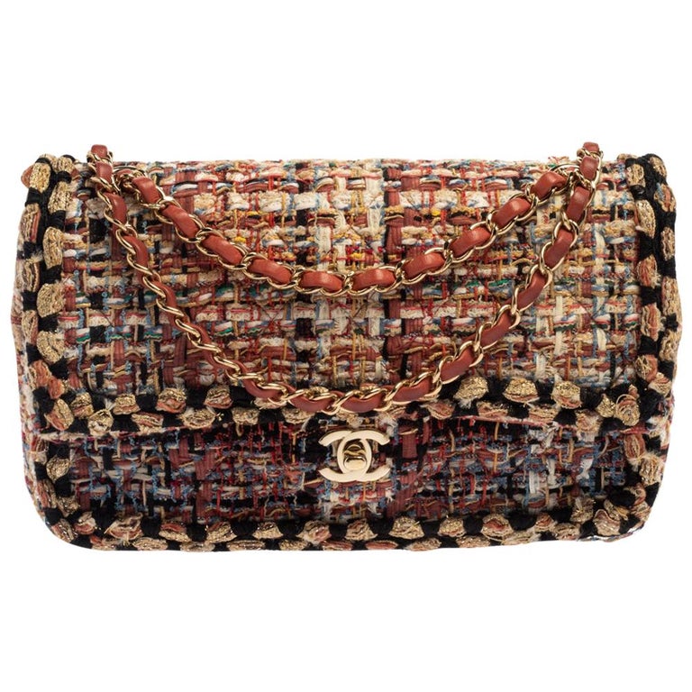 Chanel Multicolor Quilted Tweed Medium Classic Double Flap Shoulder Bag at  1stDibs
