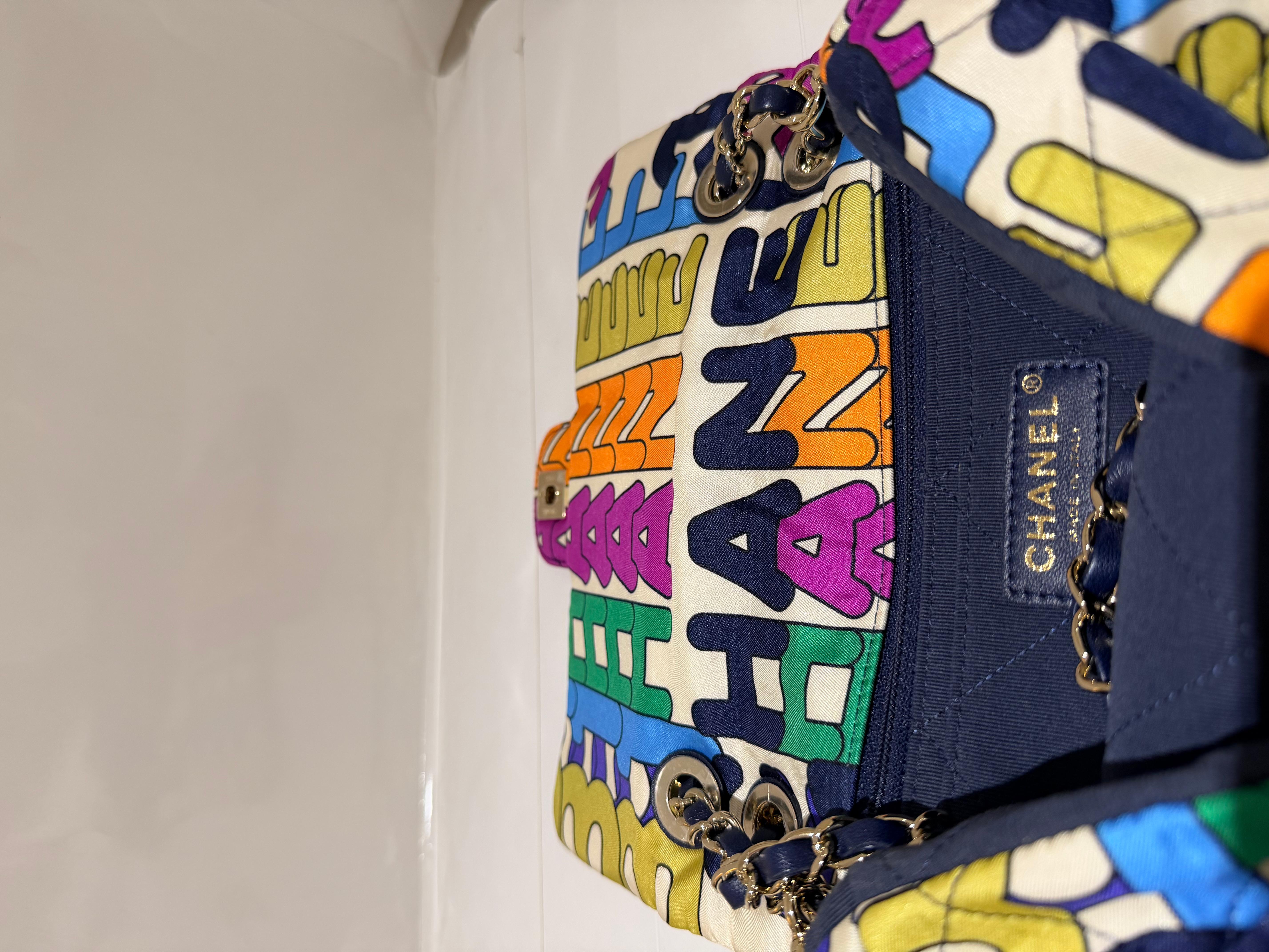 Chanel Multicolor Rainbow Logo Medium Flap Bag Nylon Light Gold Hardware en vente 1