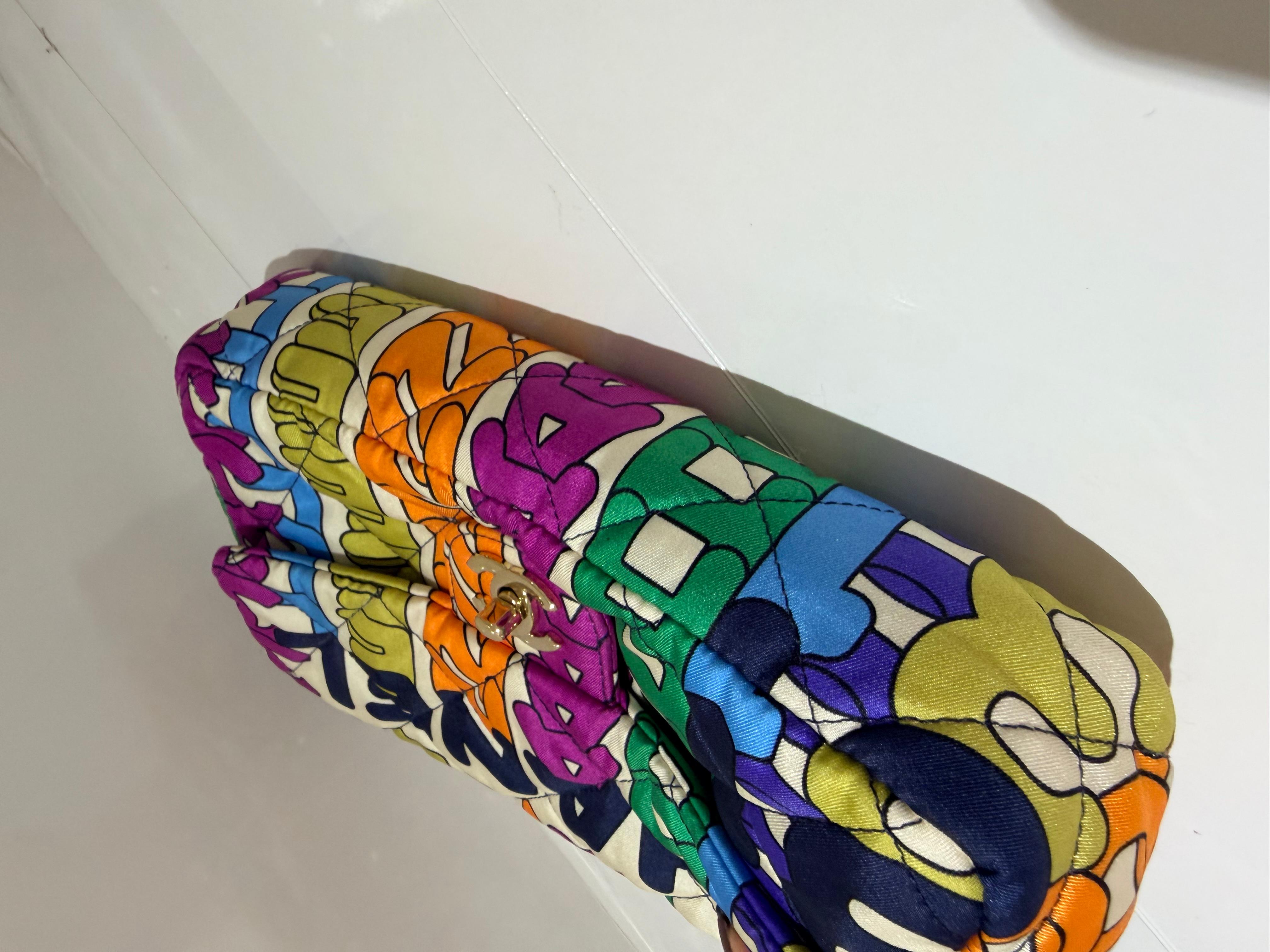 Chanel Multicolor Rainbow Logo Medium Flap Bag Nylon Light Gold Hardware en vente 2