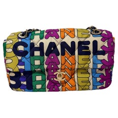 Chanel Multicolor Rainbow Logo Medium Flap Bag Nylon Light Gold Hardware