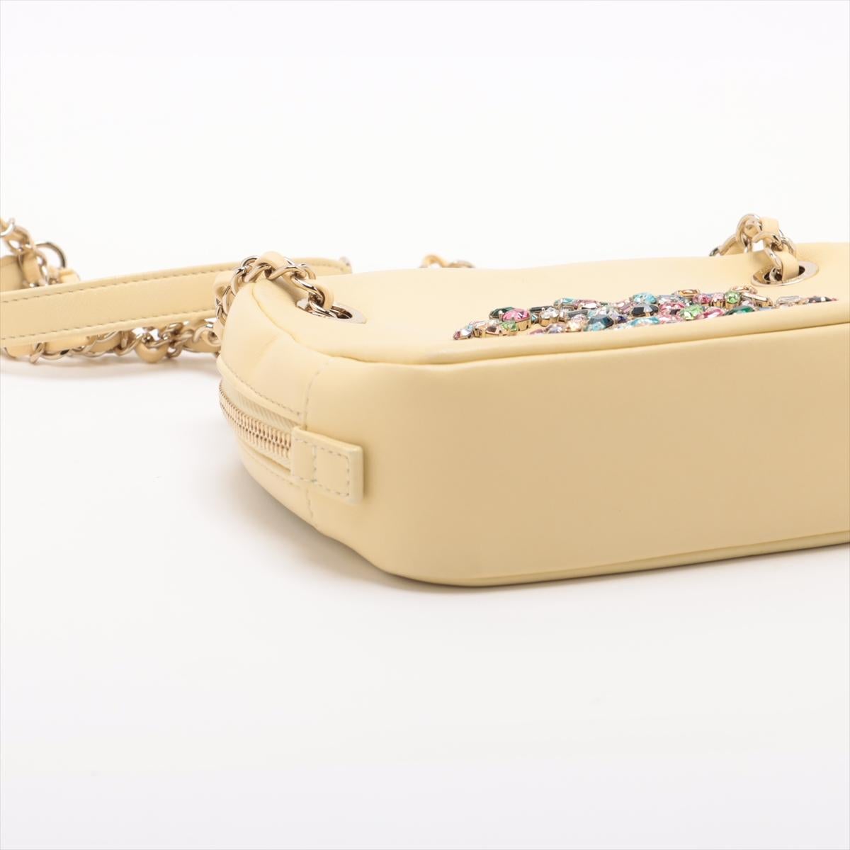 Women's Chanel Multicolor Rhinestone CC Logo Lambskin Chain Shoulder Bag Butter Yellow