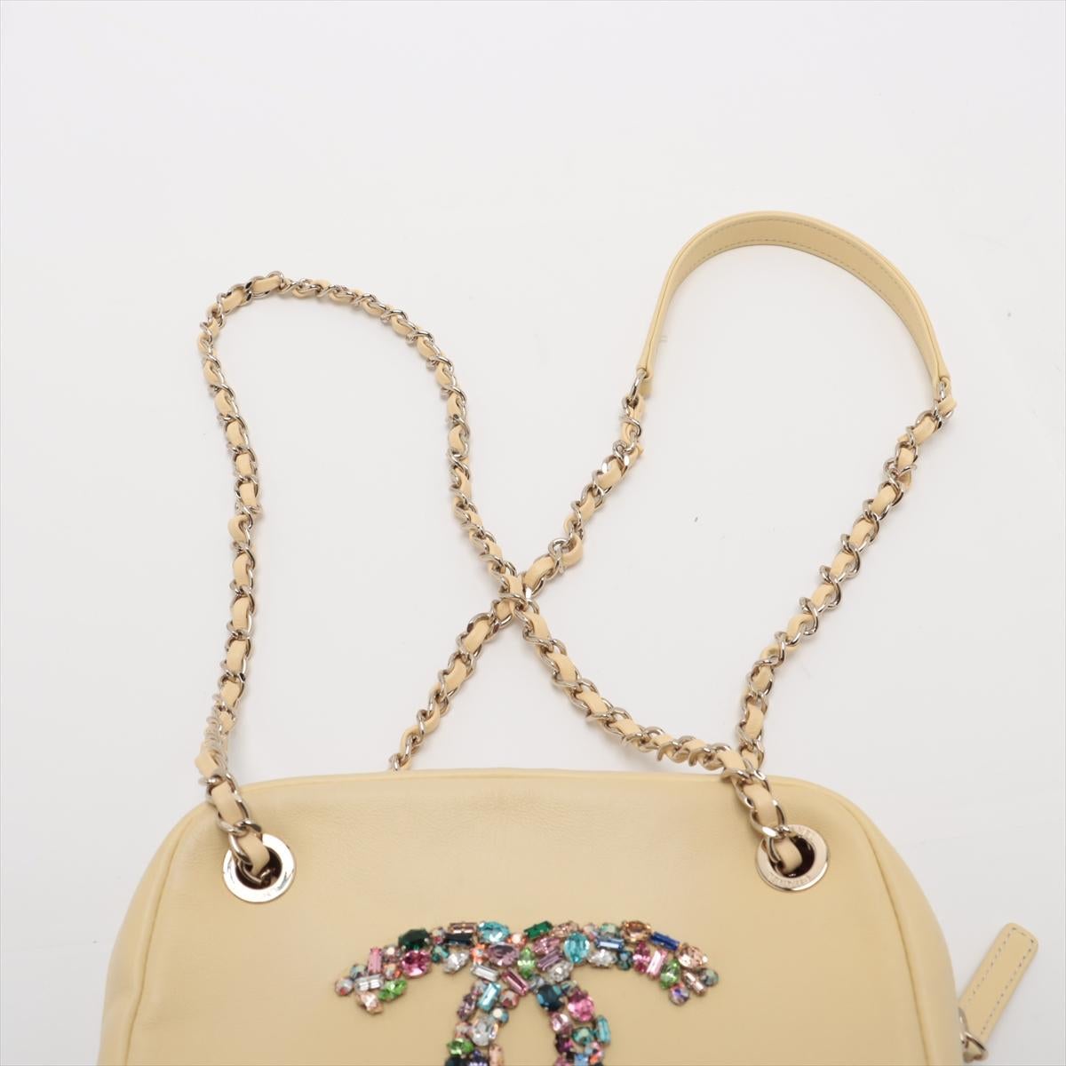 Chanel Multicolor Rhinestone CC Logo Lambskin Chain Shoulder Bag Butter Yellow 2
