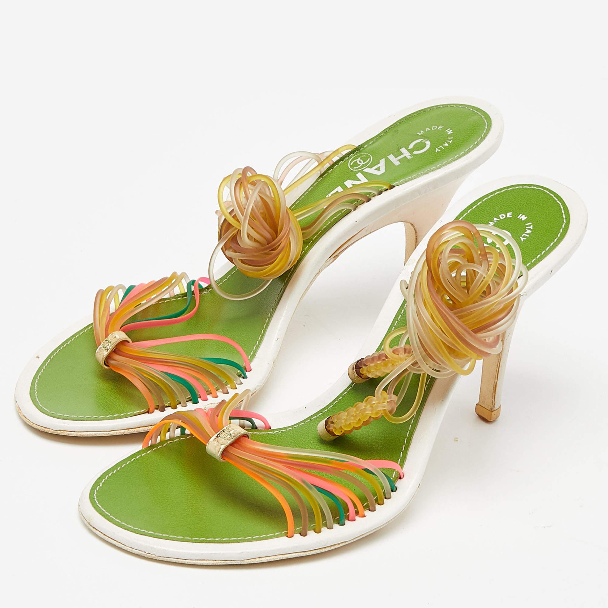 Women's Chanel Multicolor Rubber CC Ankle Tie Sandals Size 36 For Sale