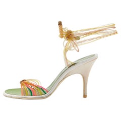 Used Chanel Multicolor Rubber CC Ankle Tie Sandals Size 36