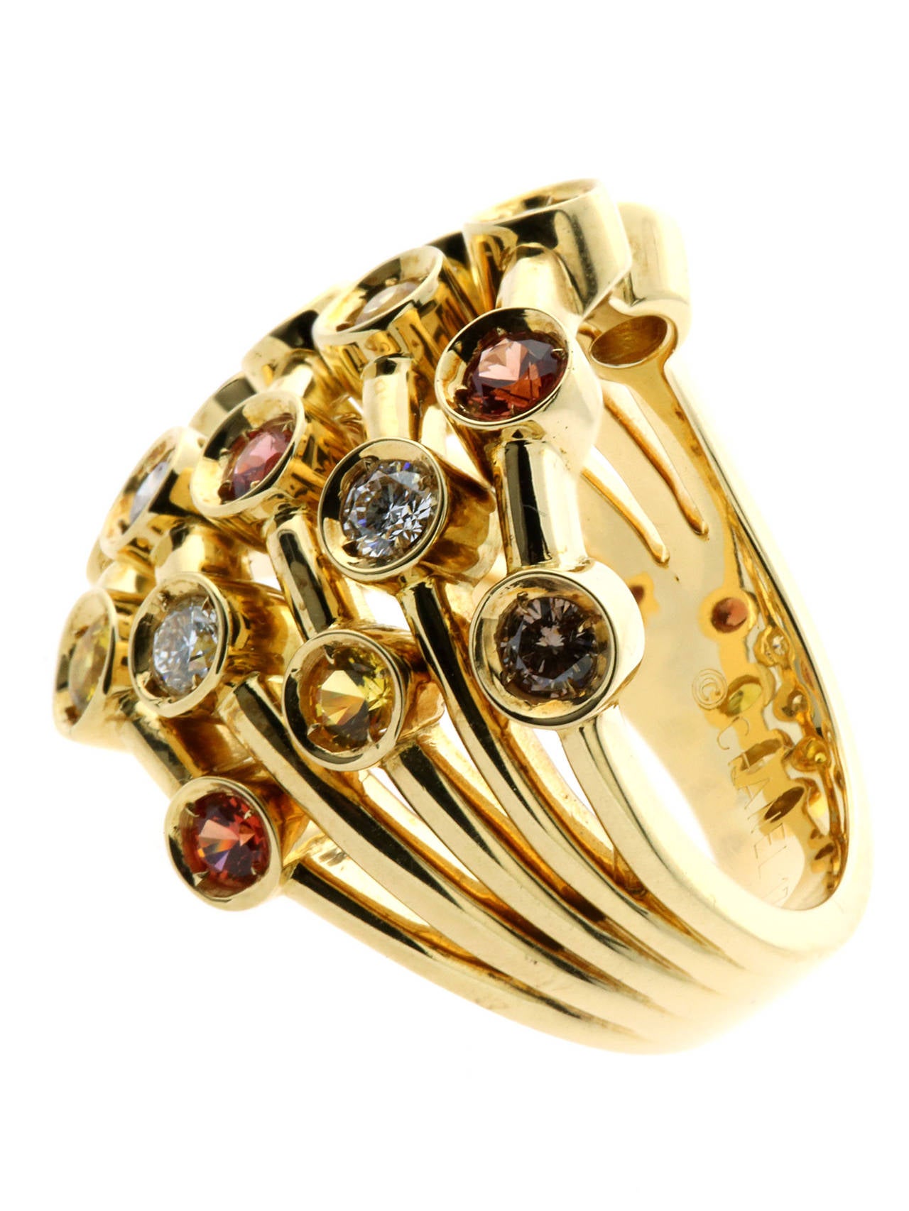 Chanel Multicolor Sapphire Diamond Yellow Gold Ring In New Condition In Feasterville, PA