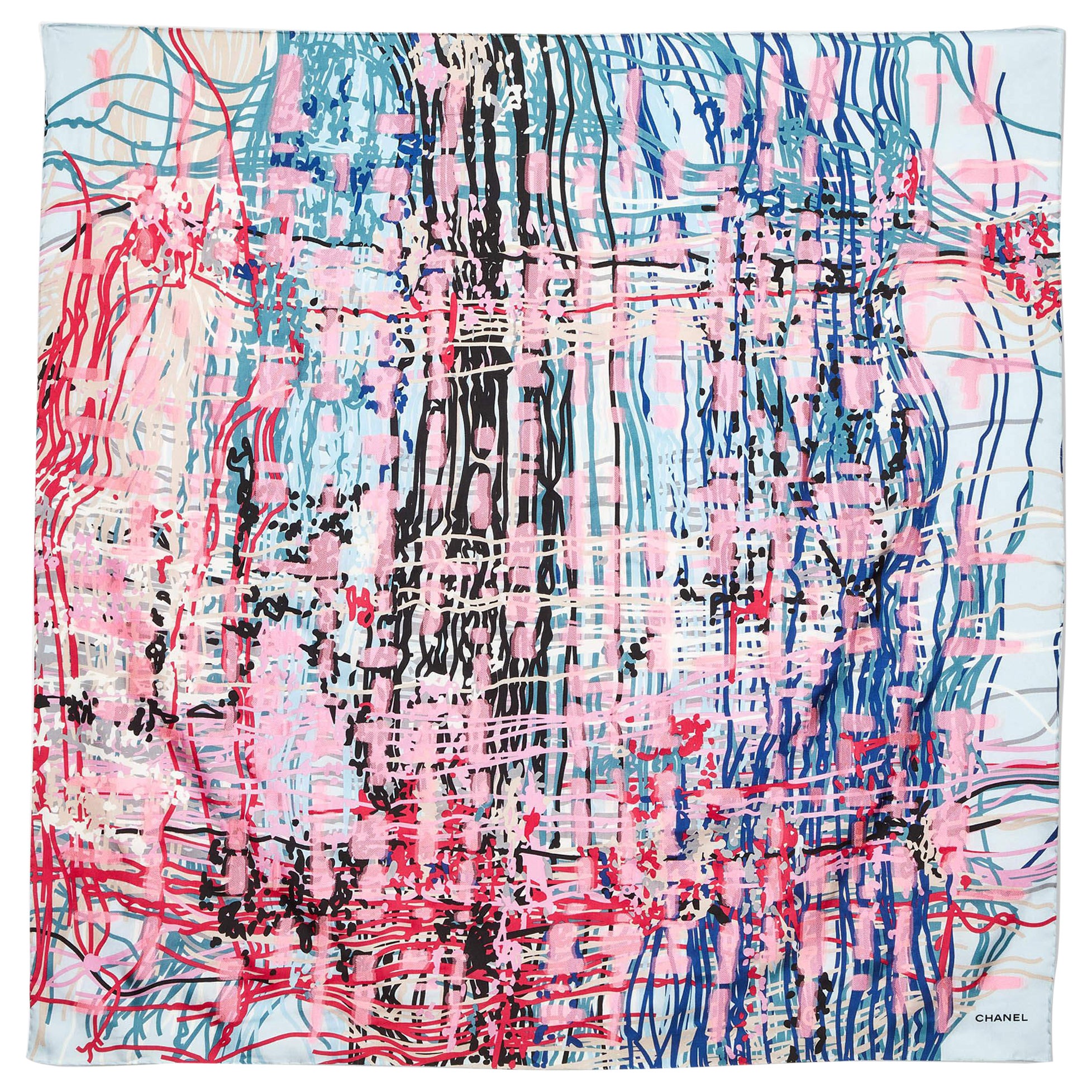 Chanel Multicolor Scribble Print Silk Square Scarf