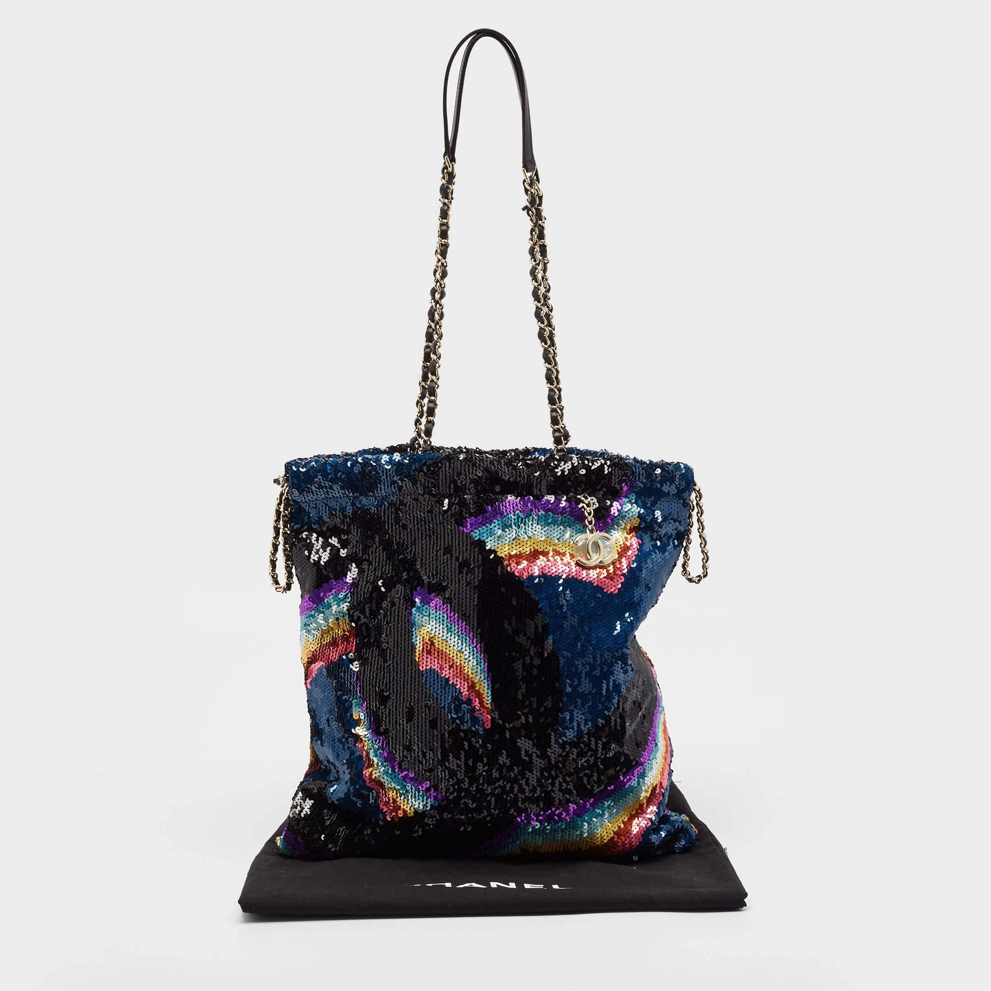 Chanel Multicolor Sequins CC Drawstring Chain Tote 4