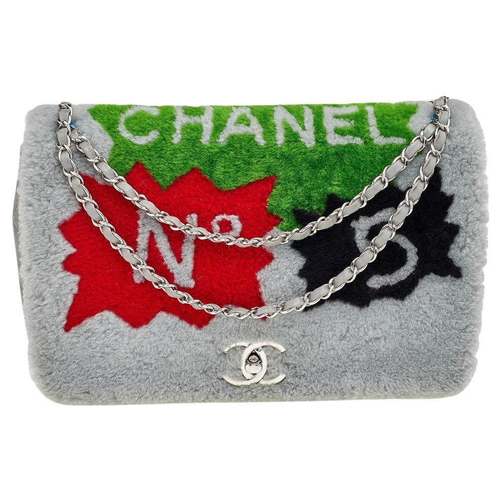 Chanel Multicolor Shearling And Leather Jumbo Comic Flap Bag