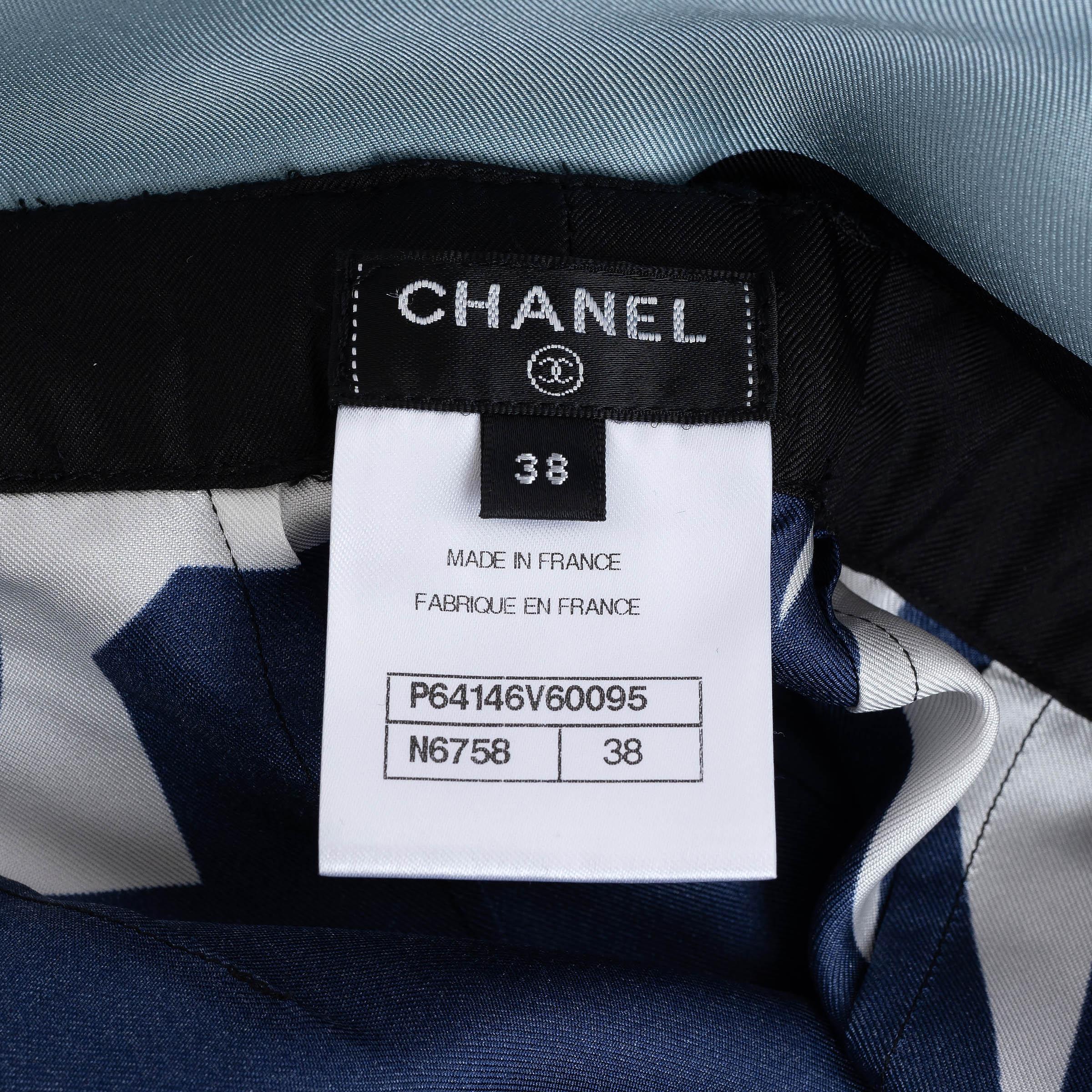CHANEL multicolor silk 20S LOGO & ROOFTOP PRINT WIDE LEG Pants 38 S For Sale 2