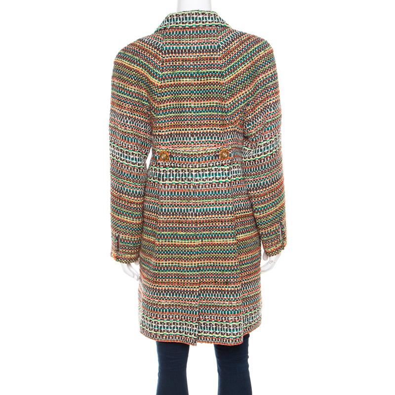 Brown Chanel Multicolor Silk Blend Tweed Double Breasted Long Coat M