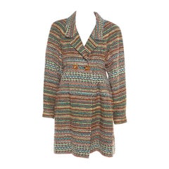 Chanel Multicolor Silk Blend Tweed Double Breasted Long Coat M