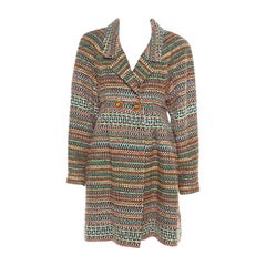 Chanel Multicolor Silk Blend Tweed Double Breasted Long Coat M