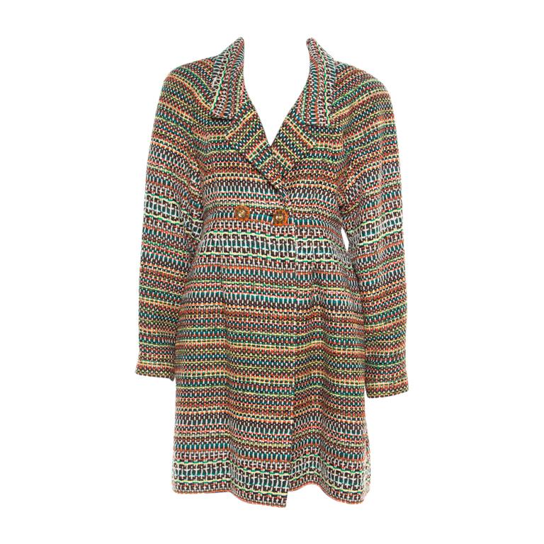 Chanel Multicolor Silk Blend Tweed Double Breasted Long Coat M For Sale ...