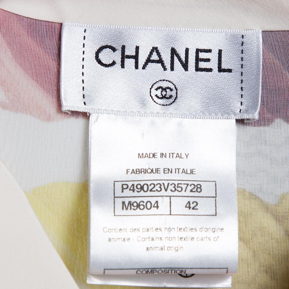 Gray Chanel Multicolor Silk Colorama Print Long Sleeve Shirt L