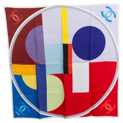 CHANEL multicolor silk GEOMETRIC COLORBLOCK Square Scarf