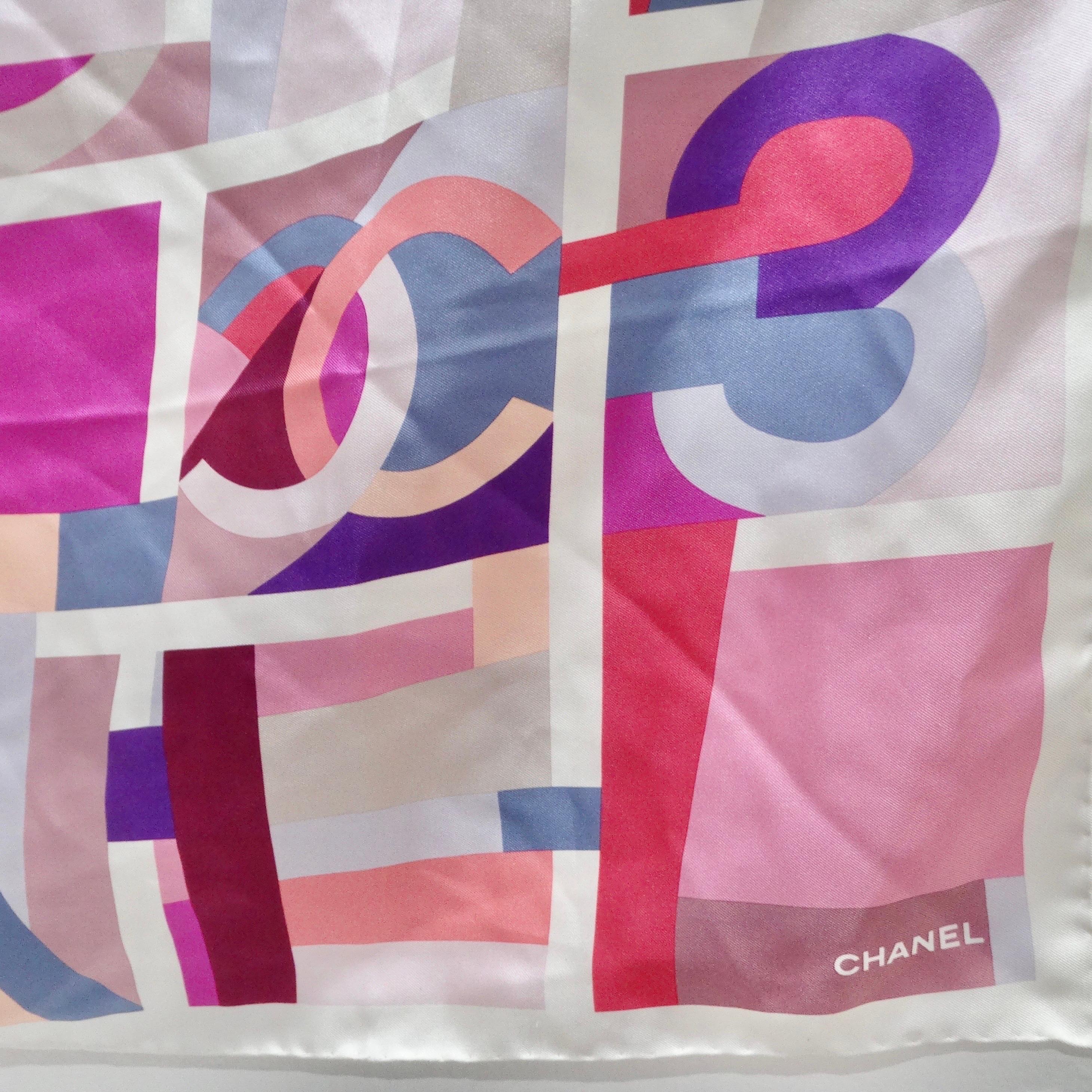 Marron Chanel - Écharpe en soie multicolore avec logo