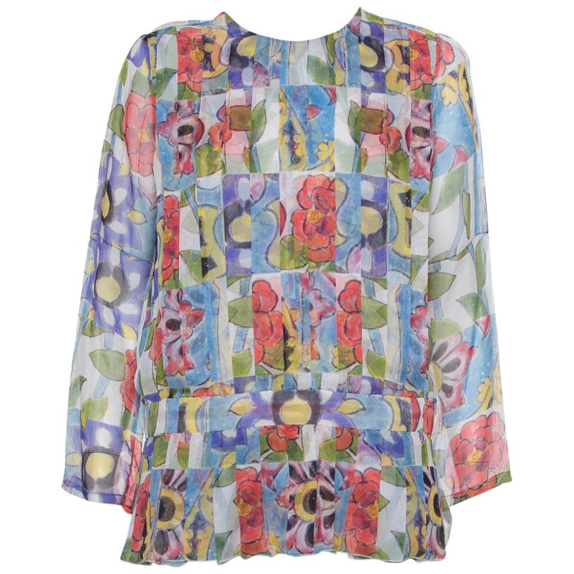 Chanel Multicolor Silk Pleated Detail Top L