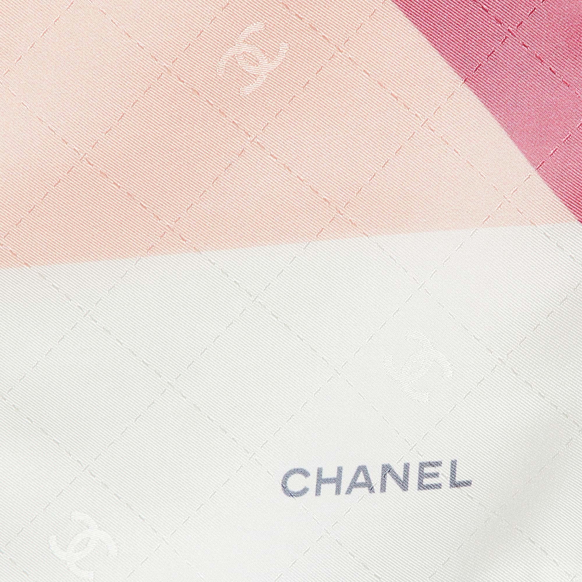 Beige Chanel Multicolor Stacked Logo Print Silk Square Scarf
