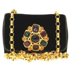 Chanel Multicolor Stone Suede Black Matrasse Gold Chain Shoulder Bag