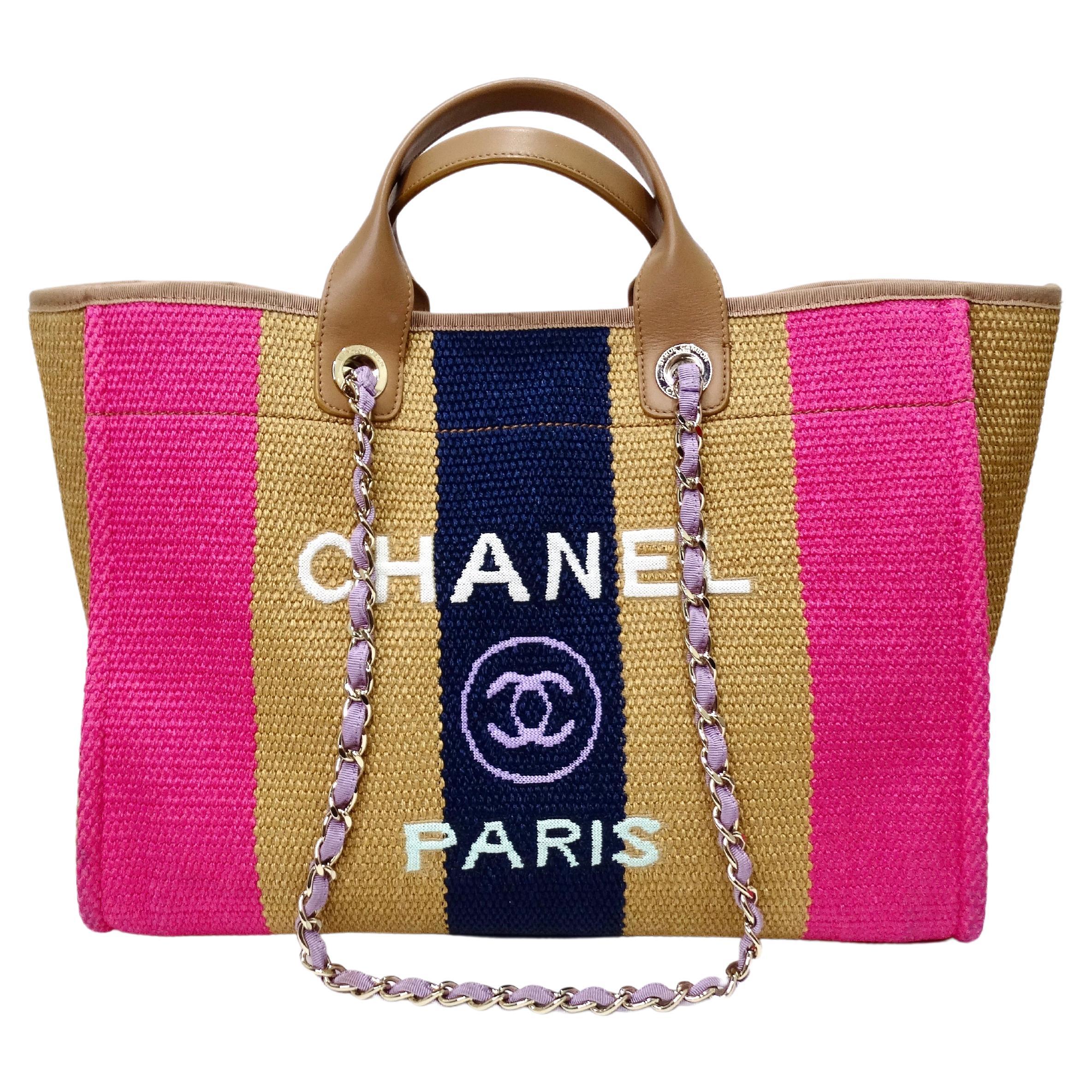 Chanel Multicolour Straw Raffia Deauville GM Tote For Sale at 1stDibs