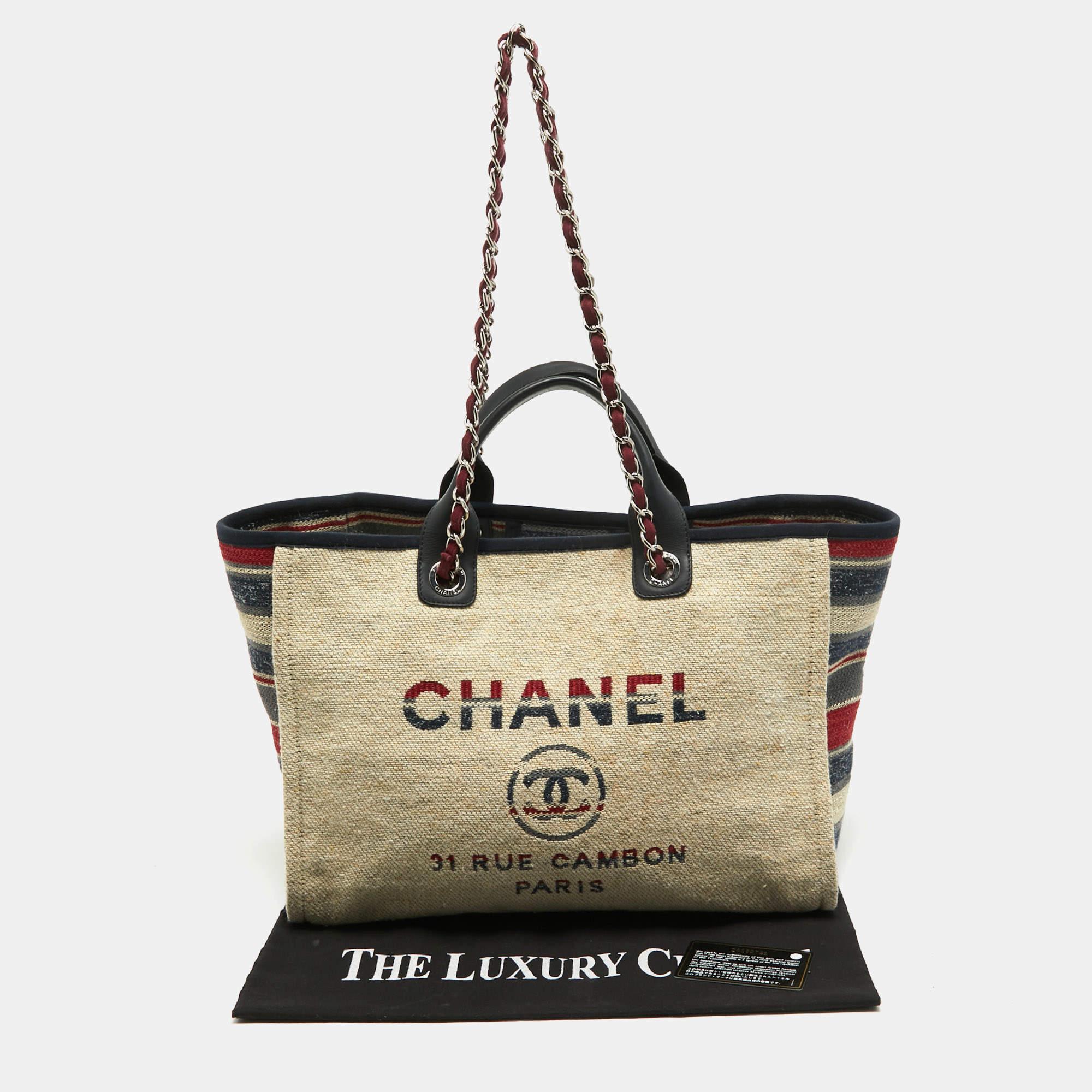 Chanel Multicolor Stripe Canvas and Leather Large Deauville Shopper Tote For Sale 8