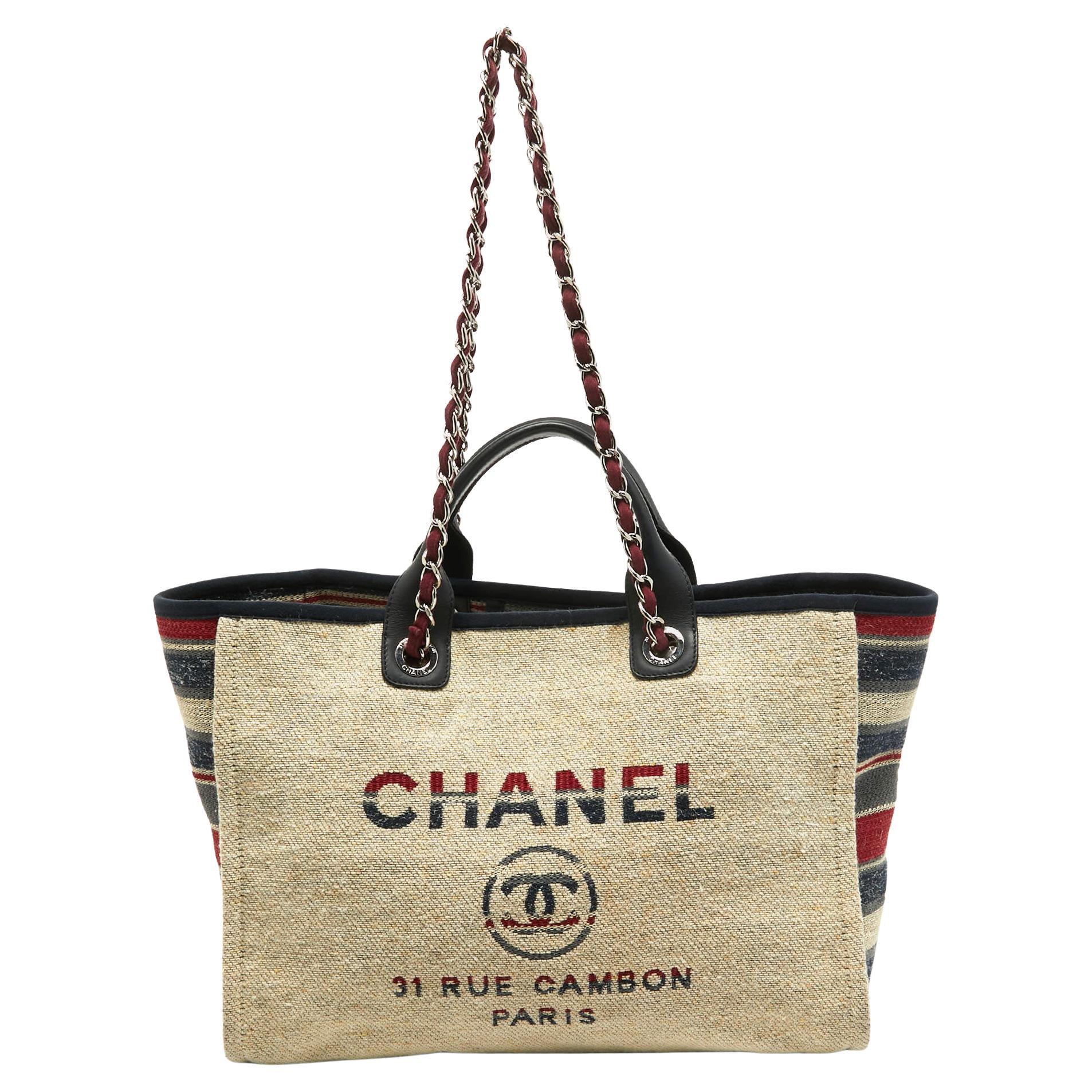 Chanel Multicolor Stripe Canvas and Leather Large Deauville Shopper Tote For Sale