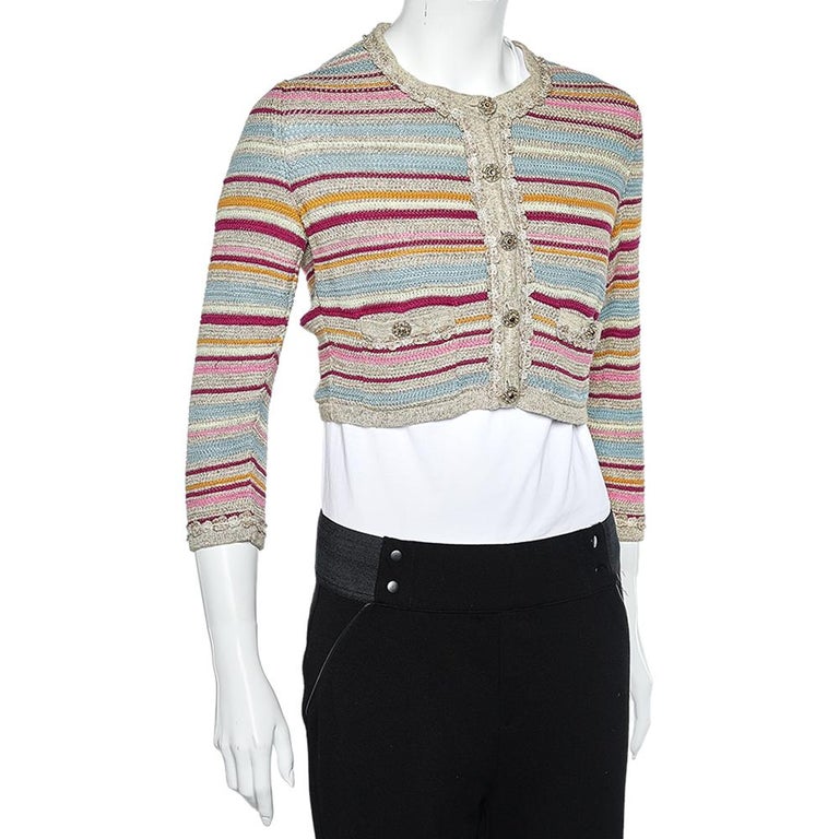 Chanel Multicolor Stripe Cotton Knit Cardigan M