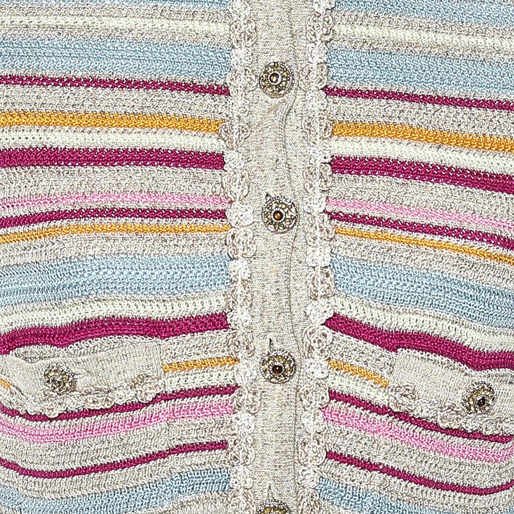 Chanel - Cardigan en tricot de coton à rayures multicolores, taille M en vente 1