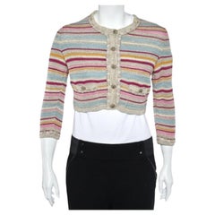 Chanel  Mehrfarbig gestreifter Baumwoll-Strickcardigan M