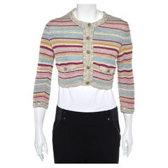 Chanel - Cardigan en tricot de coton à rayures multicolores, taille M