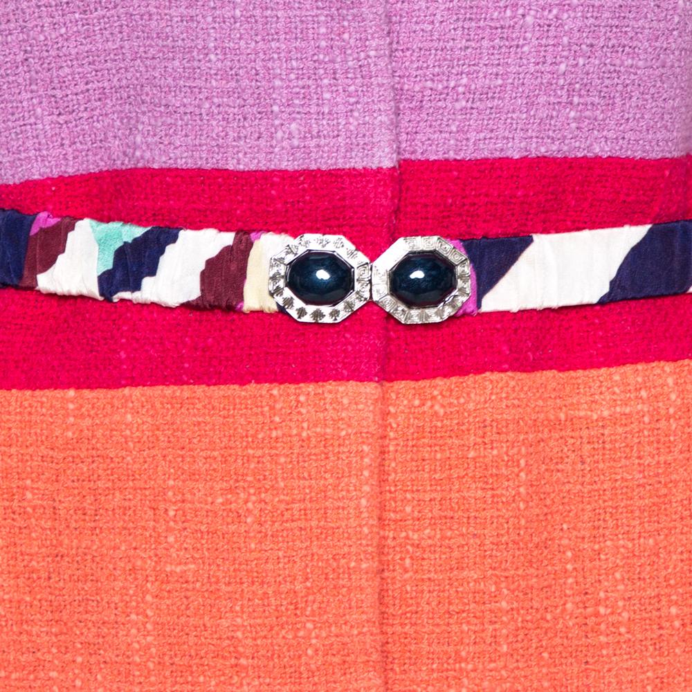 Chanel Multicolor Stripe Cotton Tweed Belted Blazer L In Good Condition In Dubai, Al Qouz 2