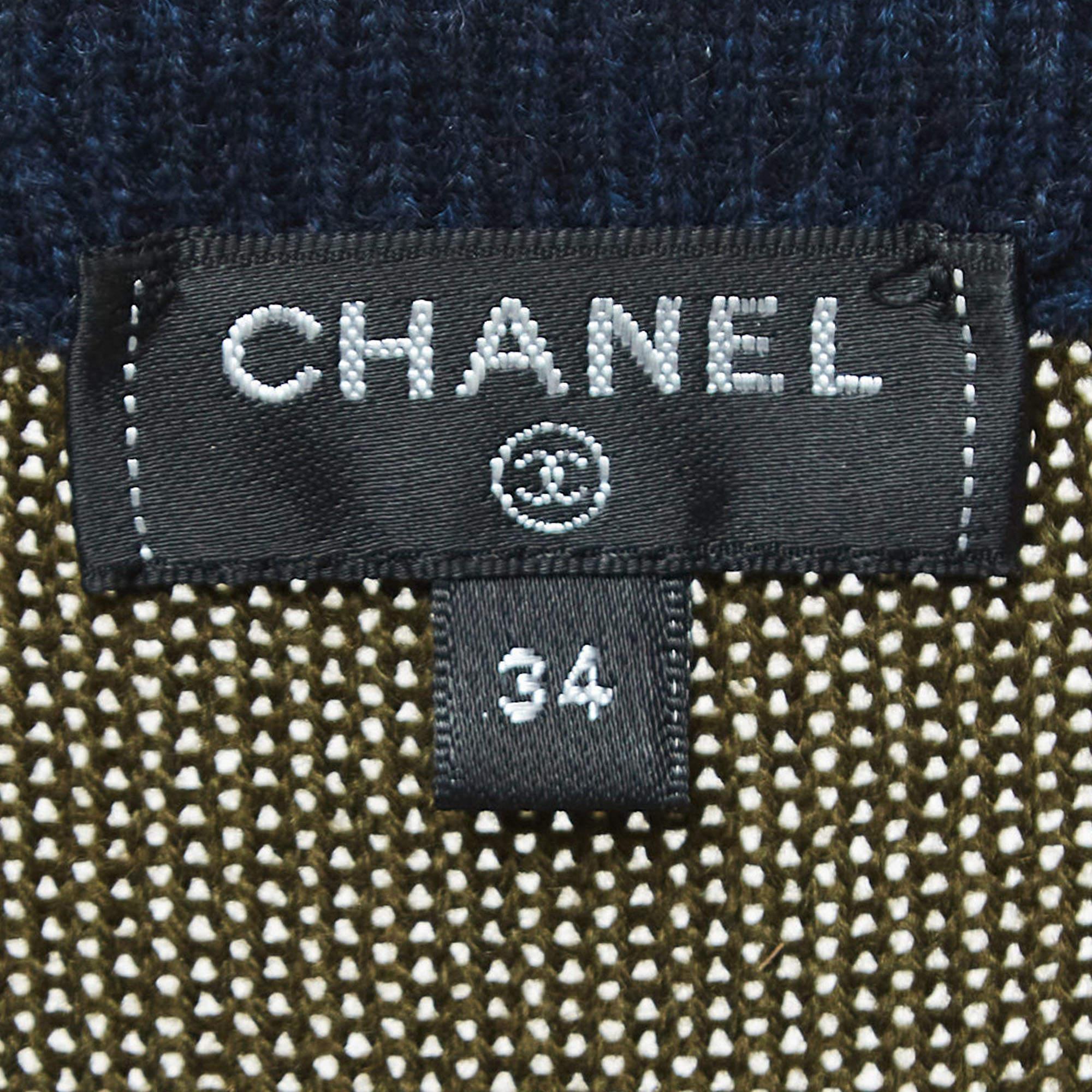Noir Chanel Cardigan long en cachemire rayé multicolore S en vente