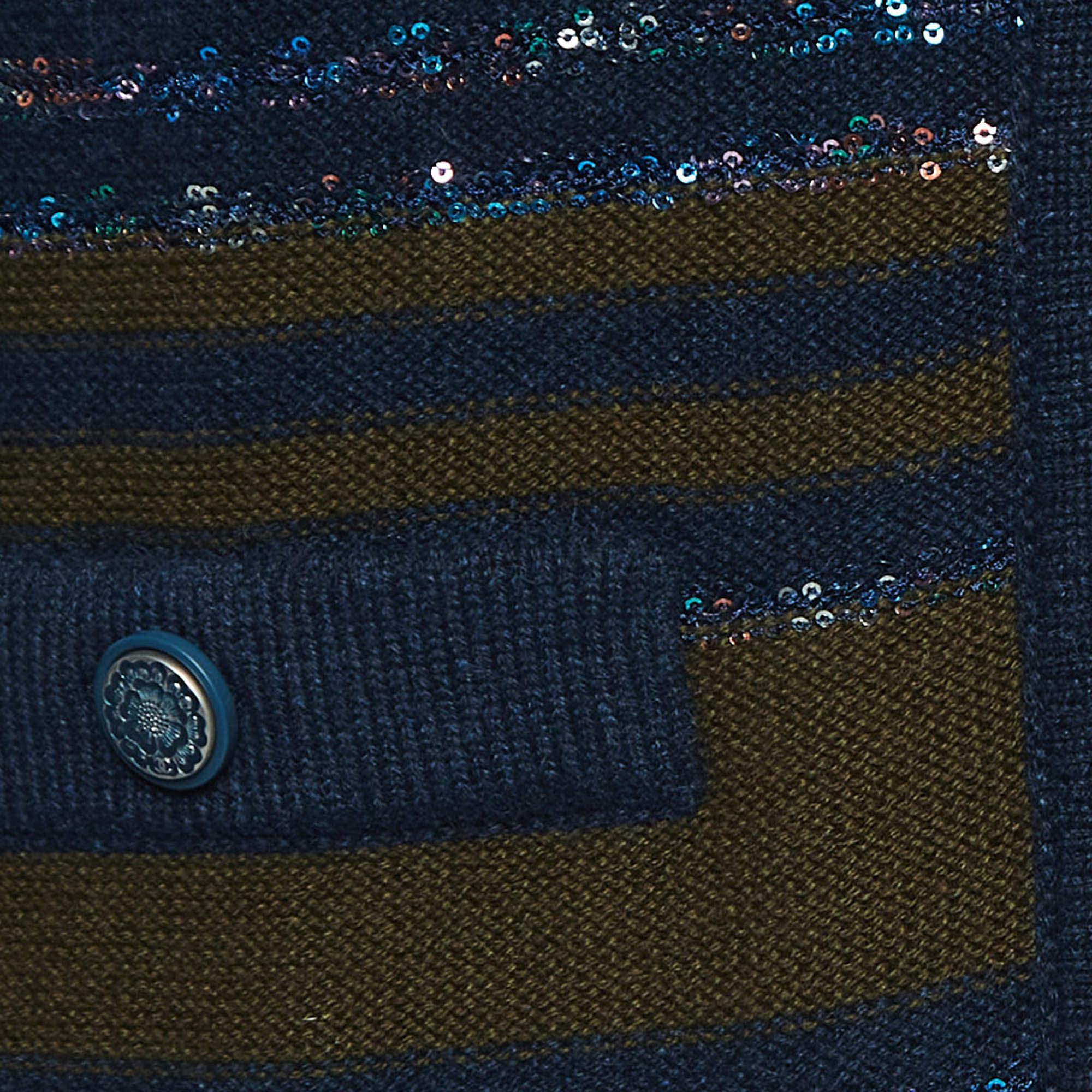 Chanel Cardigan long en cachemire rayé multicolore S en vente 1