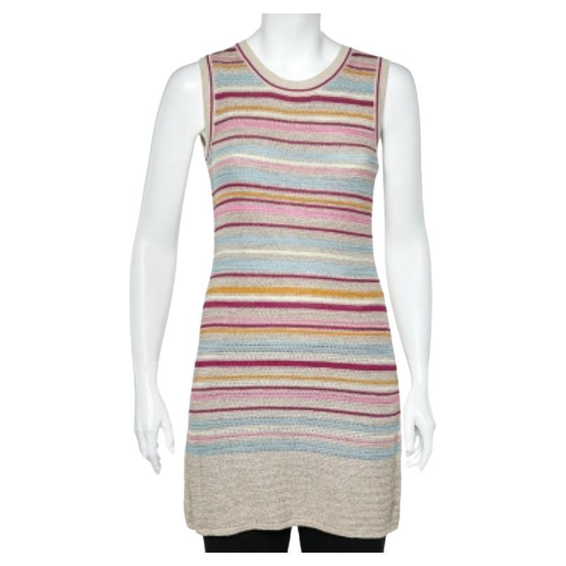 Chanel - Vestito senza maniche in maglia di cotone a righe multicolore S in vendita
