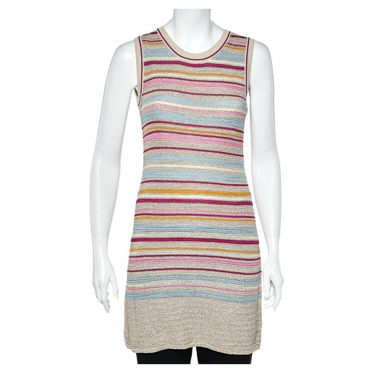 Chanel Multicolor Striped Cotton Knit Sleeveless Dress S