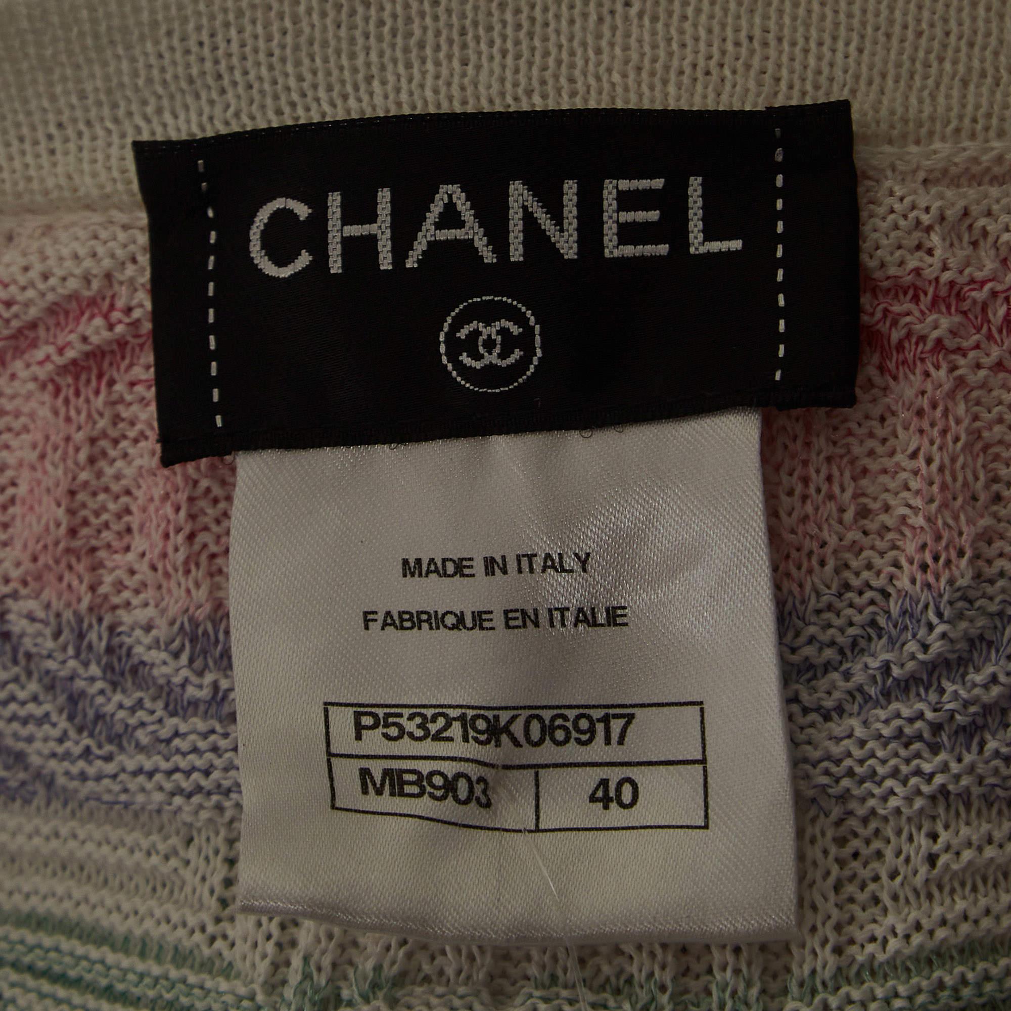 Chanel Multicolor Striped Knit Midi Dress M In New Condition In Dubai, Al Qouz 2