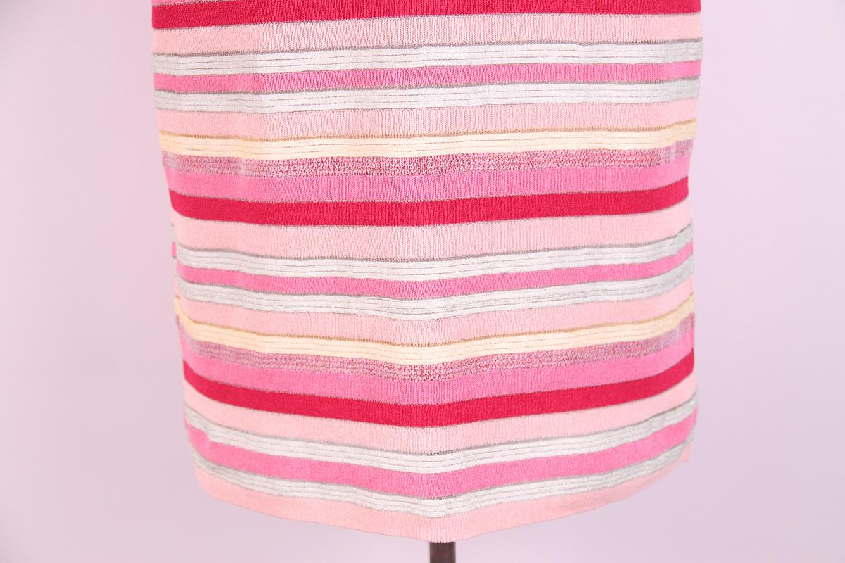 Rose CHANEL Haut à manches courtes en tricot rayé multicolore en vente