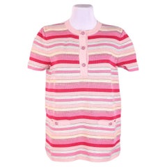 Chanel Top a maniche corte in maglia a righe multicolore